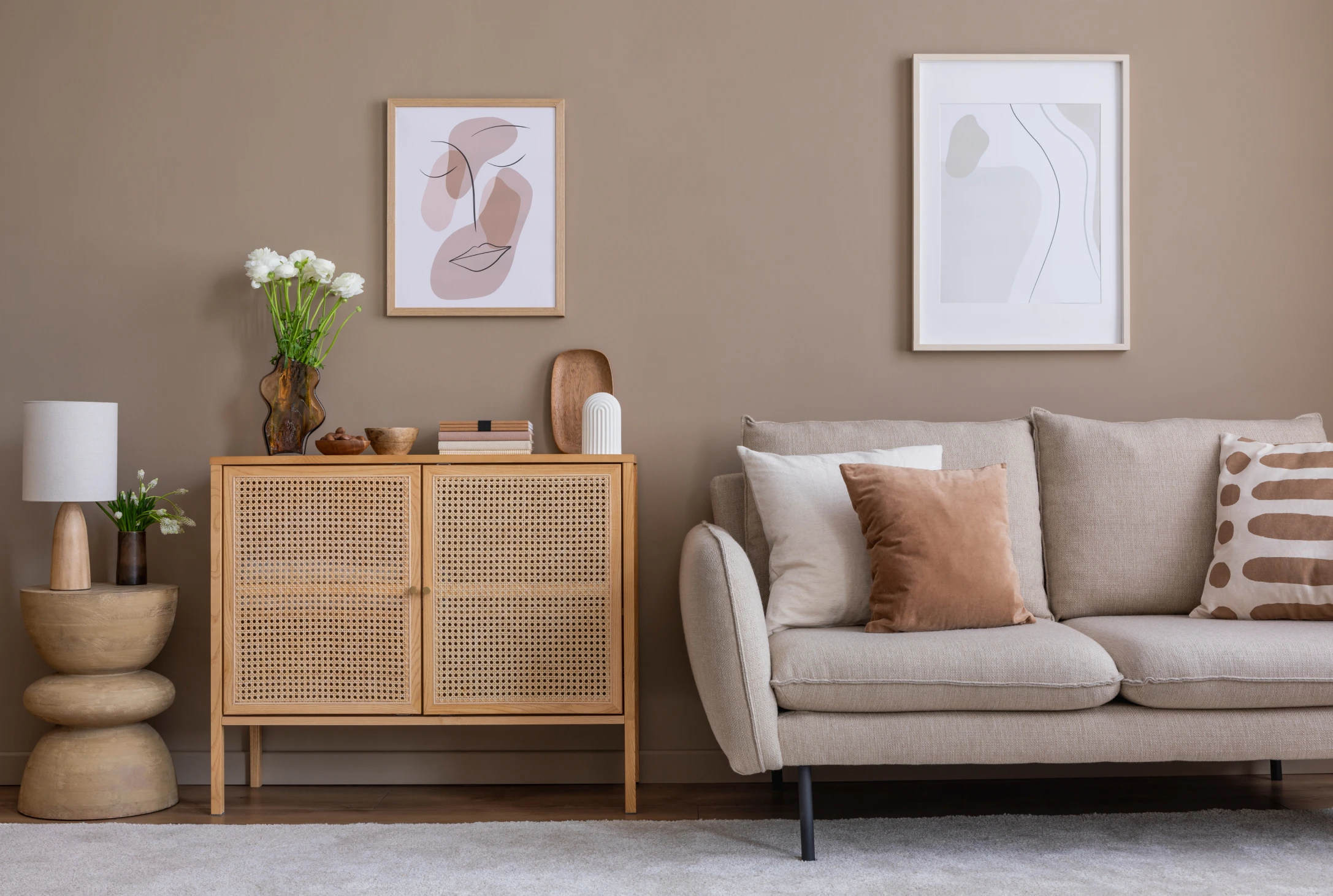 Stylish living room with beige decor.